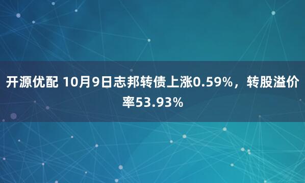 开源优配 10月9日志邦转债上涨0.59%，转股溢价率53.93%